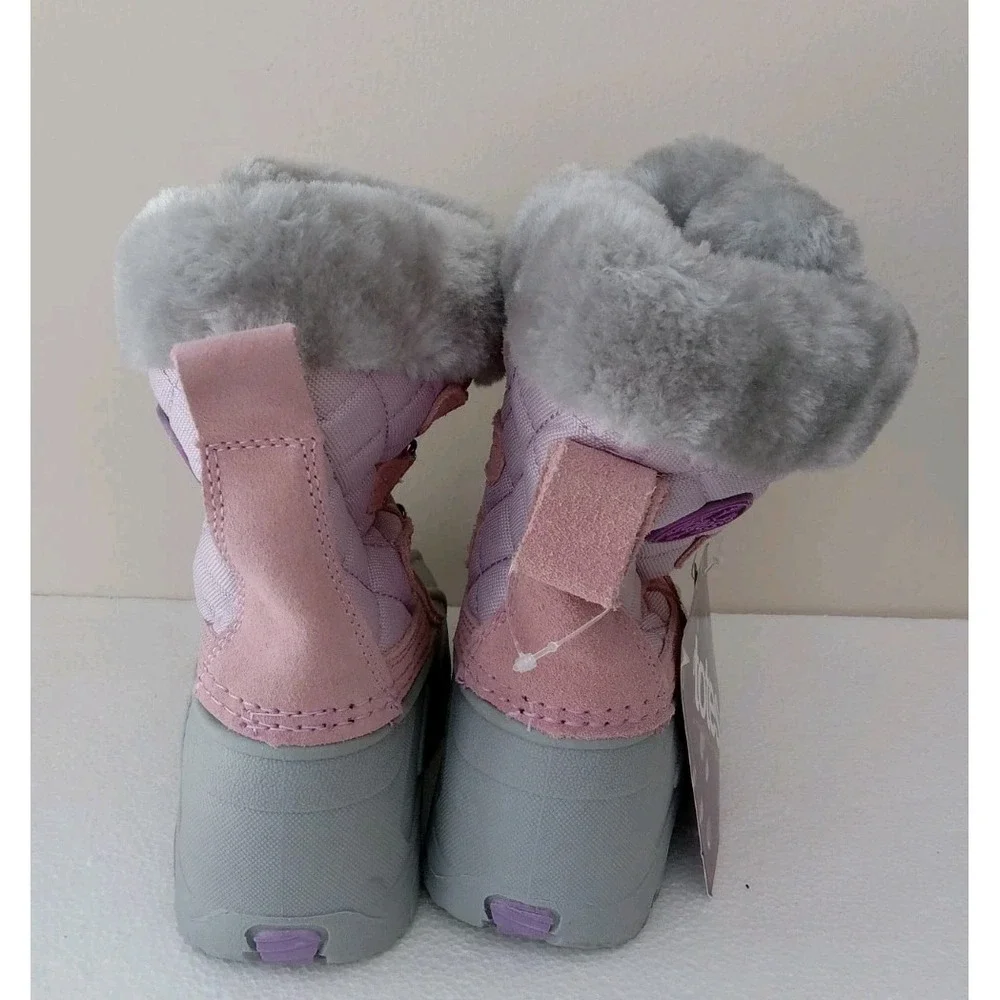TOTES Winter Boots -TODDLER Size 8T - Lil Jenny -PINK Purple&Gray Bungee Closure